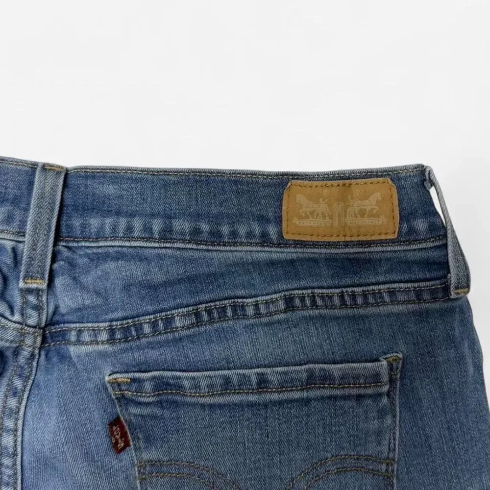 Levi’s 505 Straight Women’s Size 12 Blue Denim Long Jorts Cutoff Raw Hem Y2K